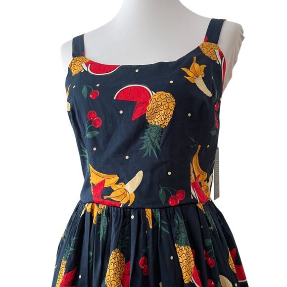 MODCLOTH Dress Medium Midi Retro x COLLECTIF Lauren Polka Fruit Tropical RARE - Picture 4 of 14